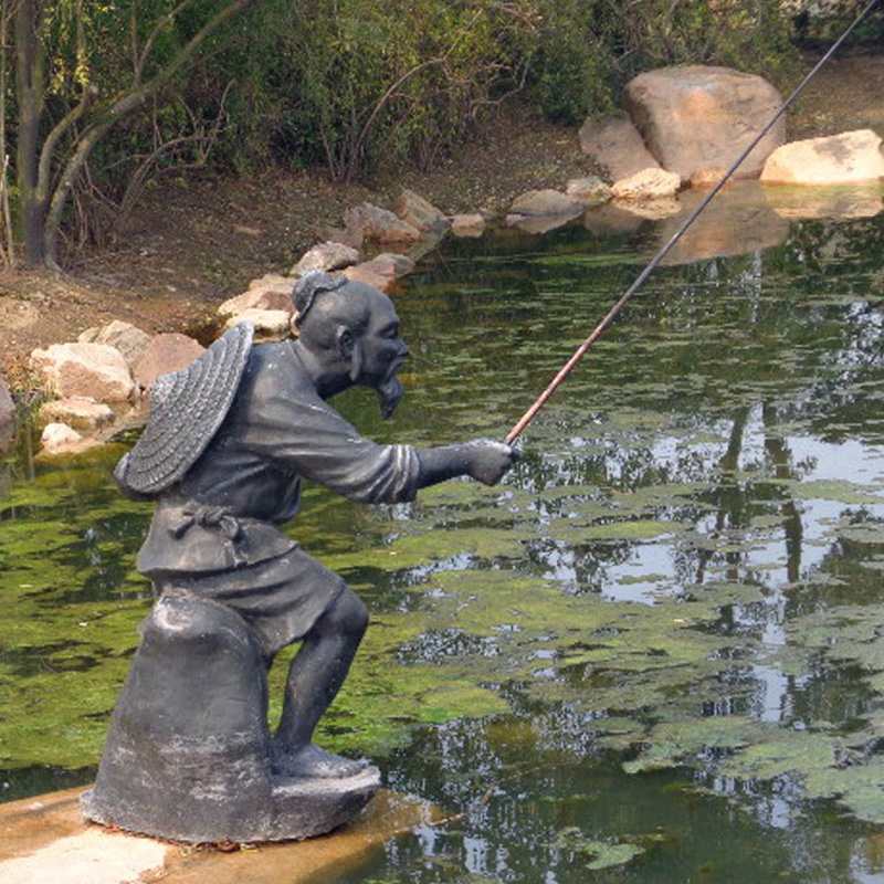 钓鱼人物雕像,玻璃钢铜雕,公园雕塑
