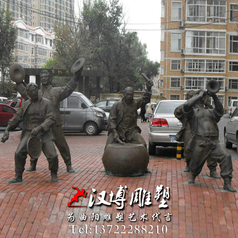 秧歌舞队雕像,玻璃钢铜雕,民俗文化雕塑