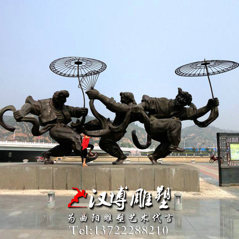 扭秧歌人物雕像,玻璃钢铜雕,户外雕塑