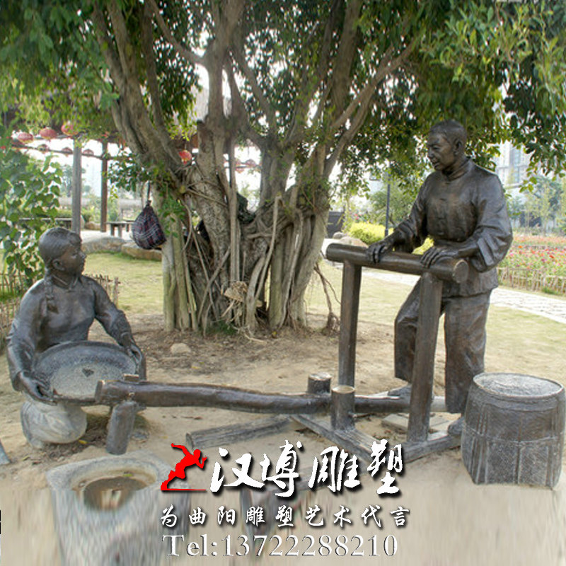 农耕人物雕像,户外雕塑,铜雕舂米雕塑