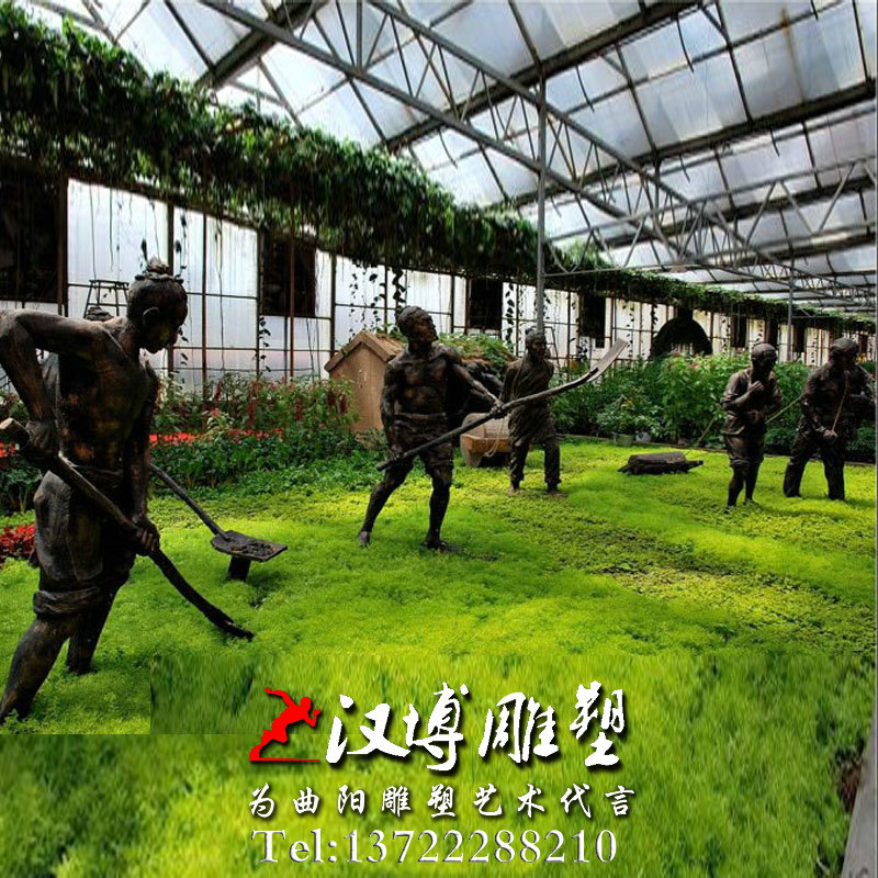 锄地雕塑,农耕人物雕像,玻璃钢铜雕