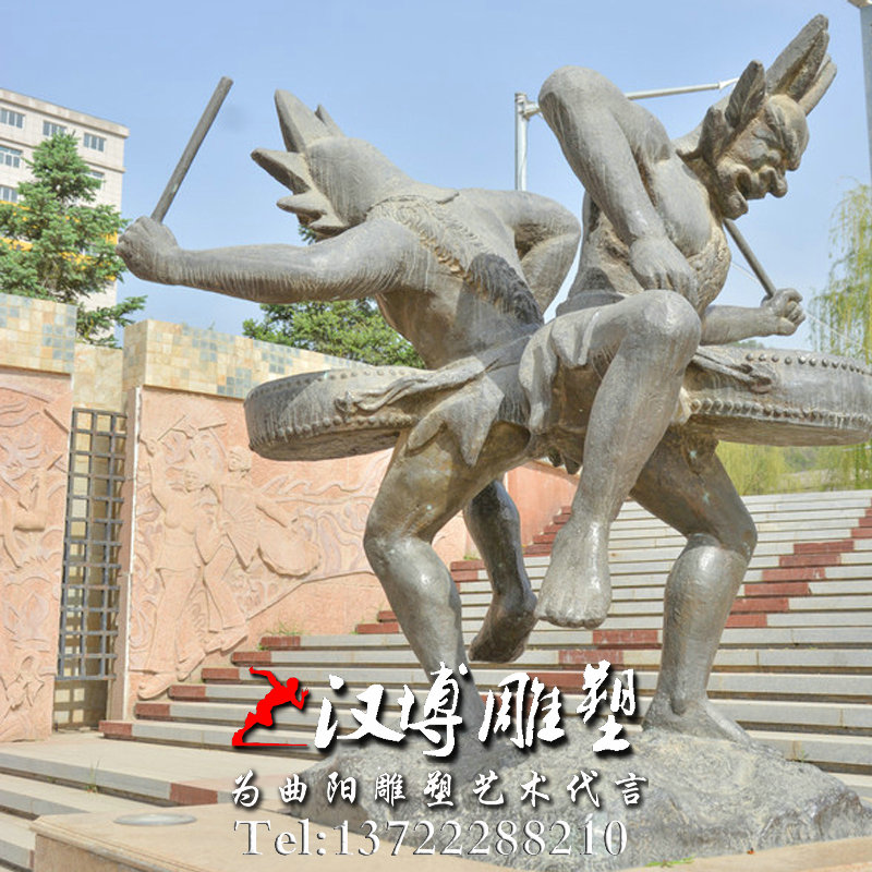 陕北猎舞雕像,玻璃钢铜雕,民俗文化雕塑