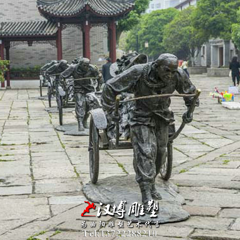 拉黄包车人物雕像,玻璃钢铜雕,园林雕塑
