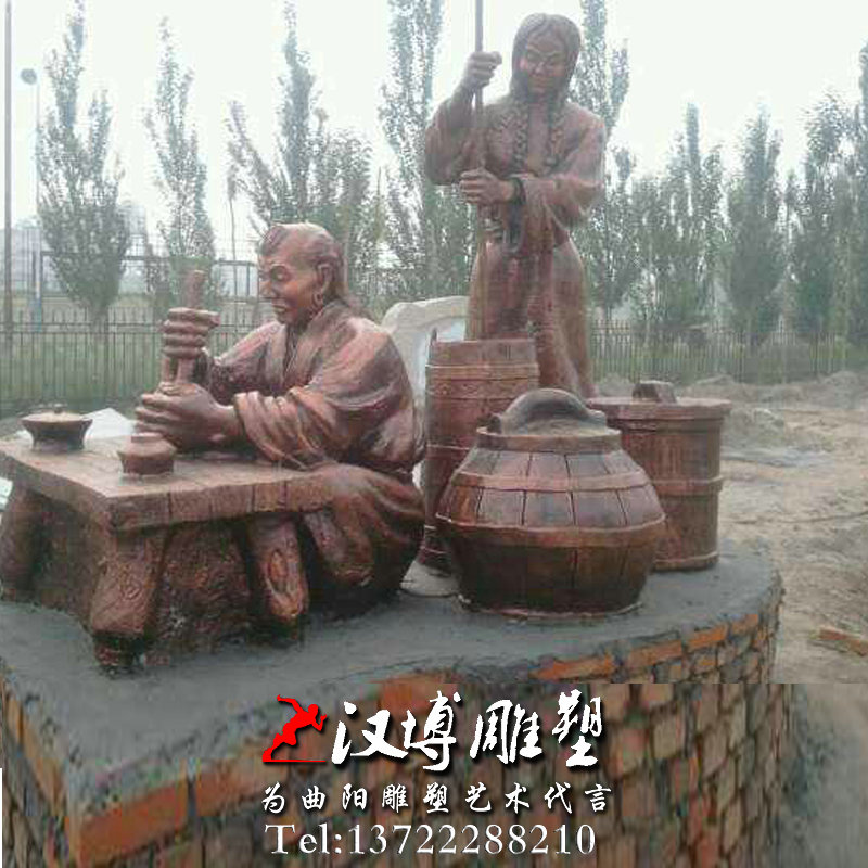捣药人物雕像,玻璃钢铜雕,蒙古族雕塑