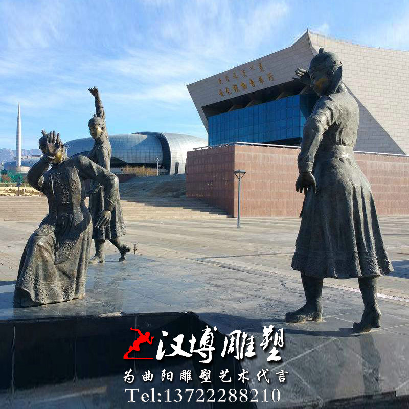 舞蹈人物雕像,玻璃钢铜雕,蒙古族民俗雕塑