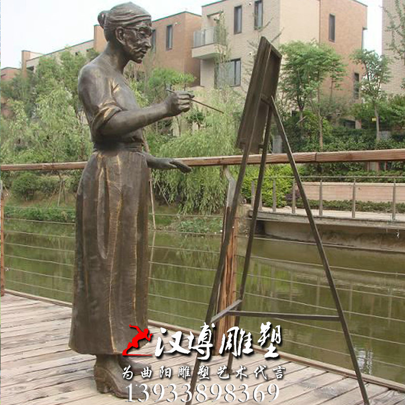 画画女人雕塑,玻璃钢铜雕,人物雕像
