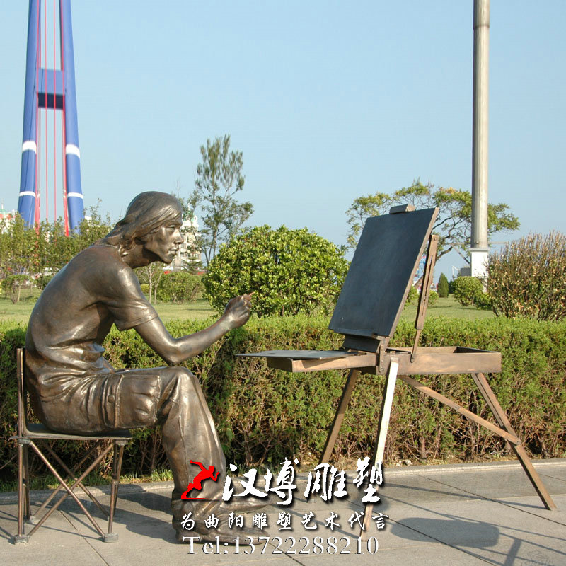 玻璃钢铜雕,画家人物雕像,园林景观雕塑