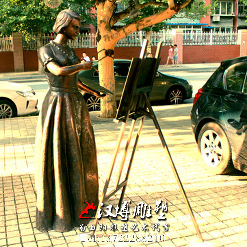 绘画人物雕像,玻璃钢铜雕,园林景观雕塑