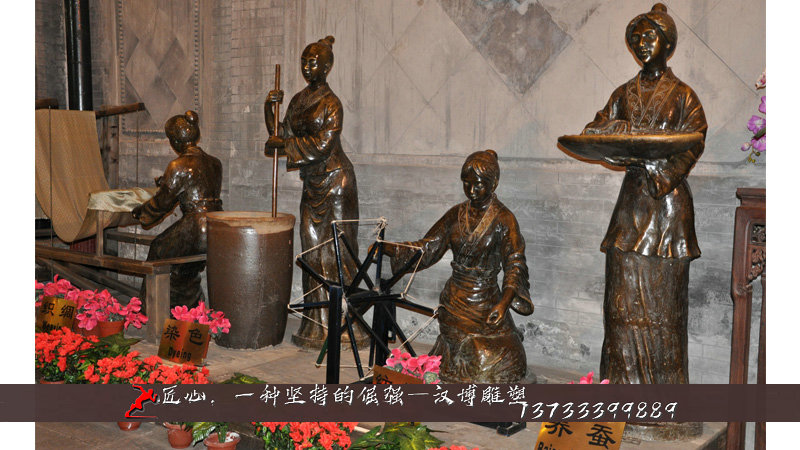 铸铜雕塑,纺织女铜雕,黄铜人物雕像