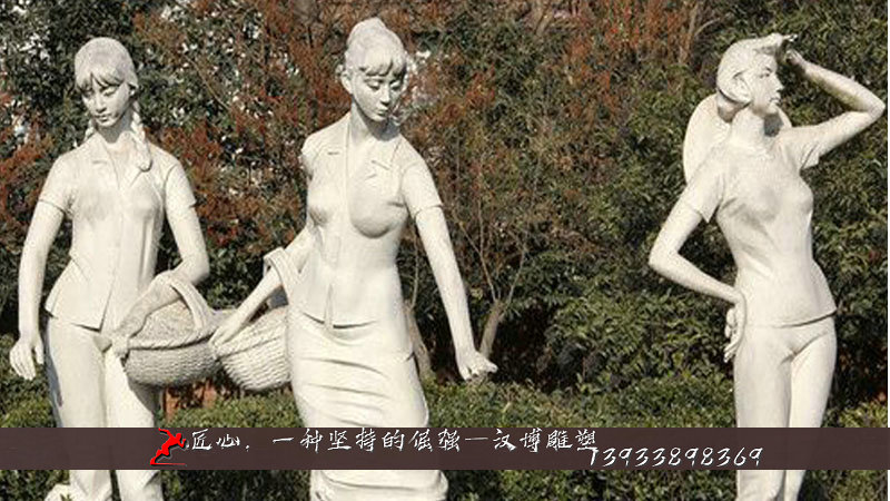 铸铜雕塑,人物铸铜雕像,采茶女铜雕