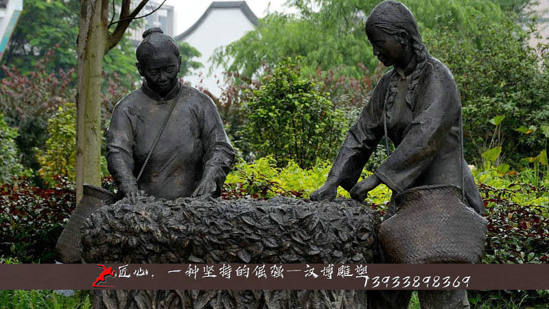 铸铜雕塑,黄铜人物雕像,采茶人物铜雕