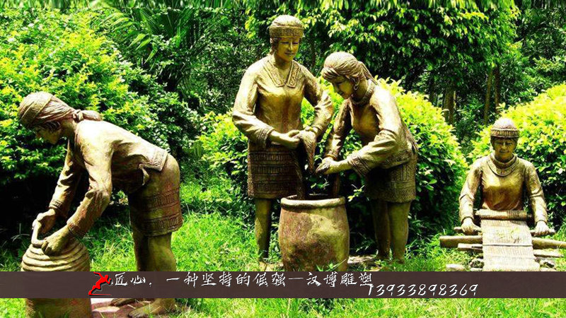铸铜雕塑,人物铸铜雕像,纺织人物铜雕