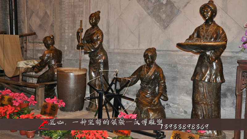 铸铜人物雕塑 ,黄铜人物雕像,织布女铜雕